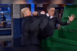 Trump publica vídeo feito por IA jogando Stephen Colbert no lixo